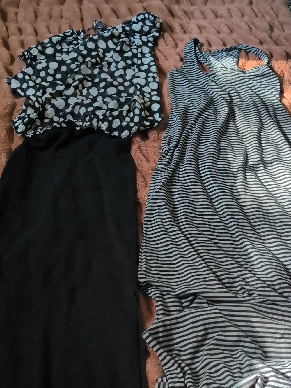 Closet Clean Out-Sheer Top, Maxi Skirt & Black-White Striped Tank Dress